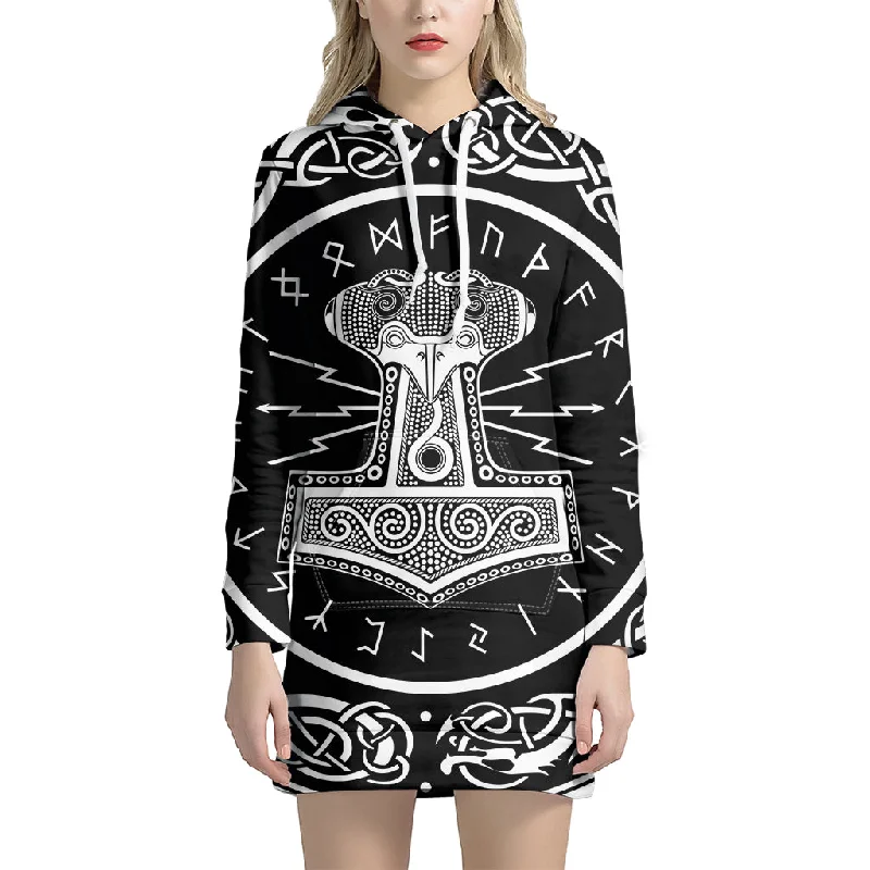 Mjolnir Norse Mythology Print Pullover Hoodie Dress