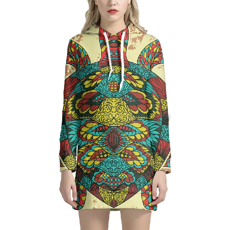 Native Bohemian Sea Turtle Print Pullover Hoodie Dress