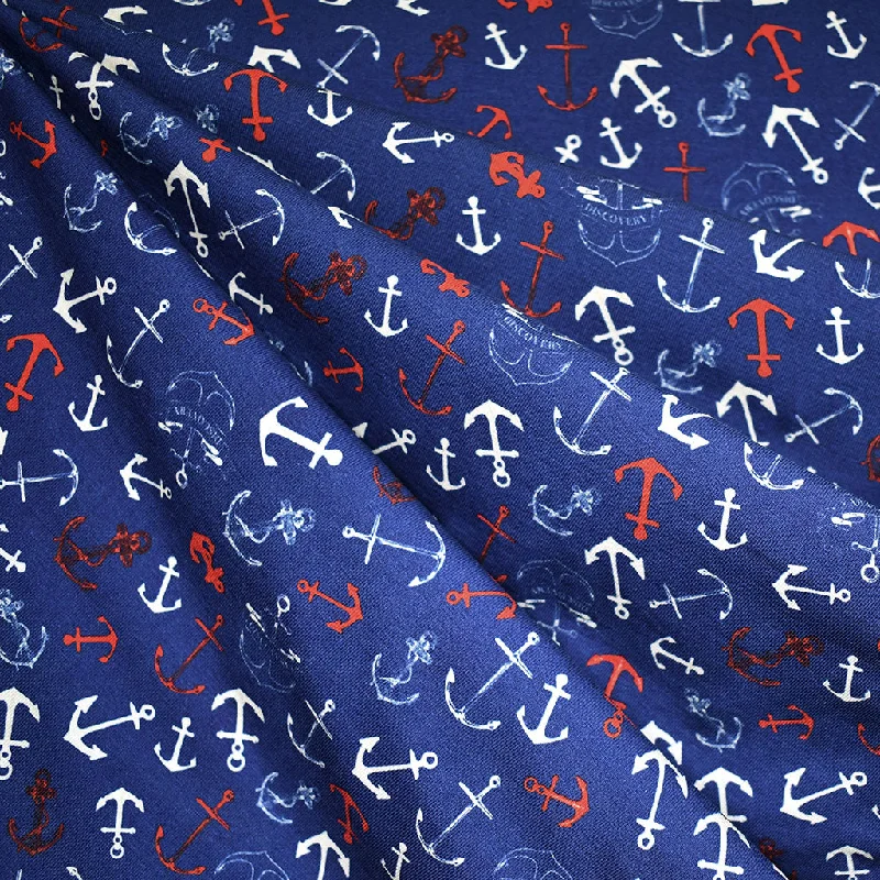 Nautical Anchors Jersey Knit Blue/Red