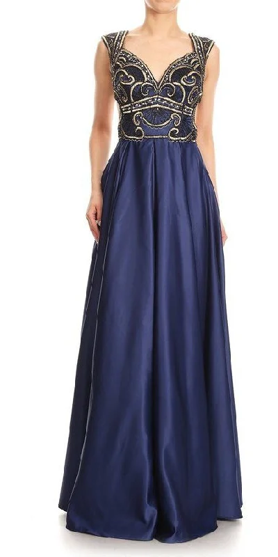 J&J Fashion 3039 Embroidered Bodice Long Prom Dress