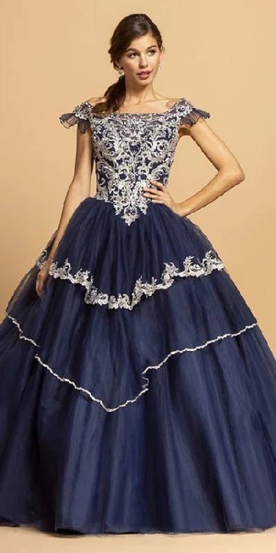 Aspeed L2259 Long Quinceanera Dress Cut-Out Back with Appliques