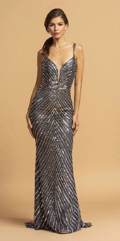 Aspeed L2209 Sequin-Embellished Long Fitted Dress