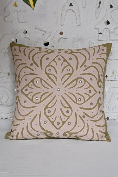 Okhai 'Almond' Applique Work Herbal Dyed Cushion Cover