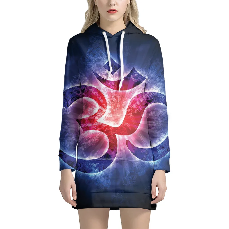 Om Sign Print Pullover Hoodie Dress