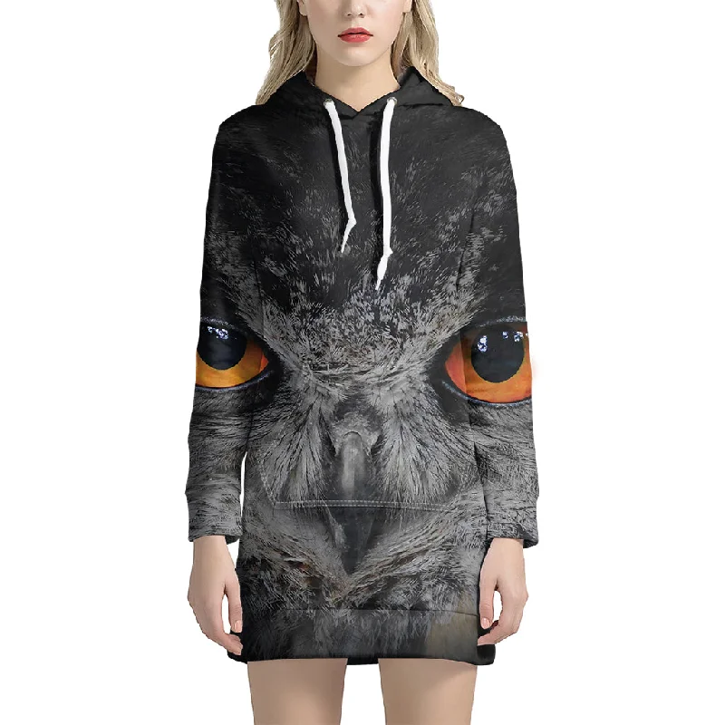 Owl Eyes Print Pullover Hoodie Dress