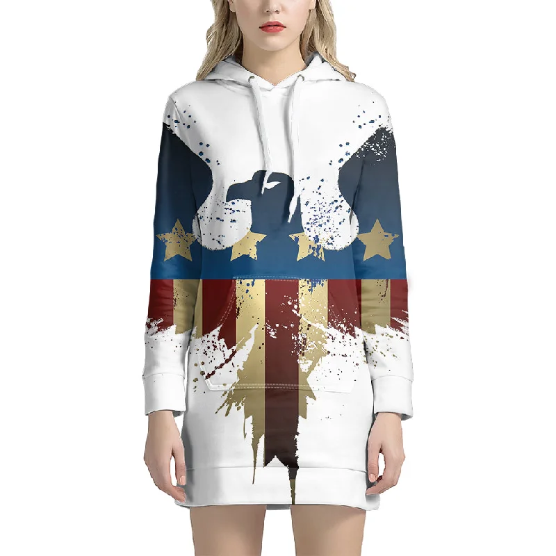 Patriotic American Eagle Print Pullover Hoodie Dress