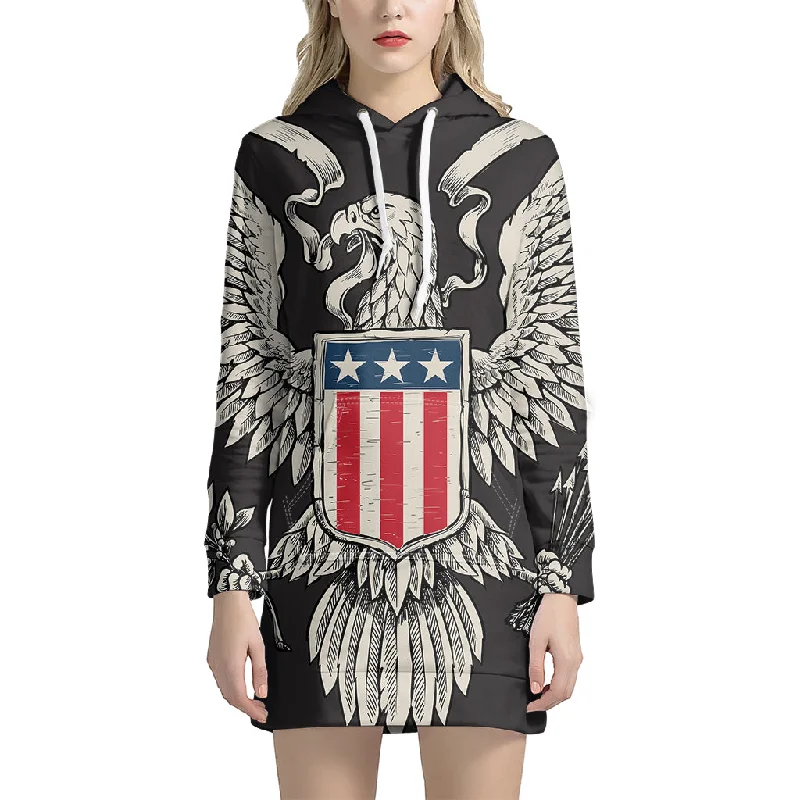 Patriotic USA Eagle Print Pullover Hoodie Dress