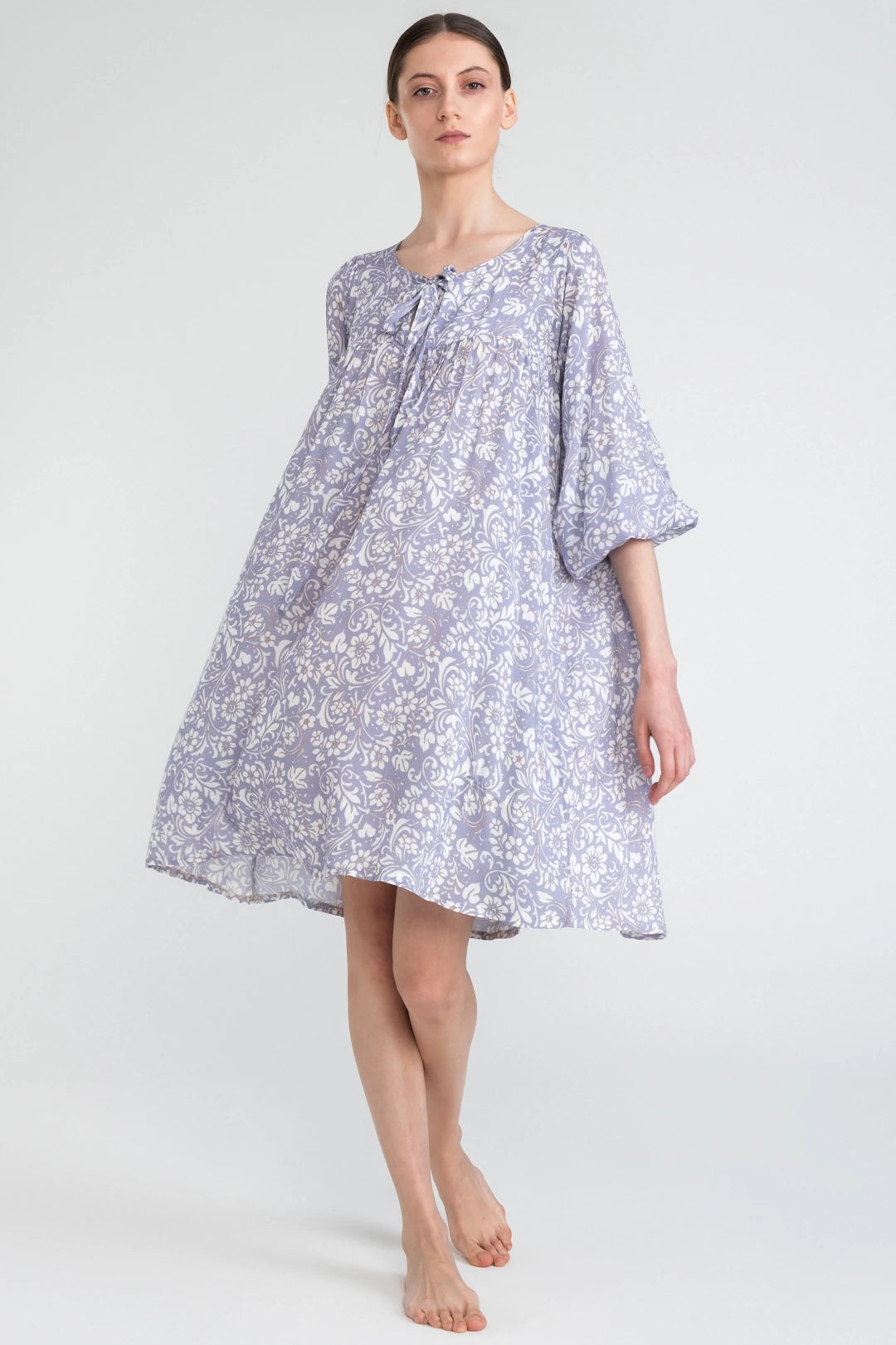 Smock Dress Periwinkle Blue and White Floral