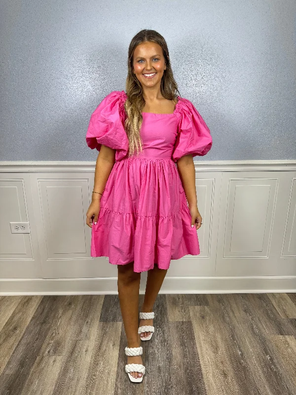 Pink puff sleeve dress