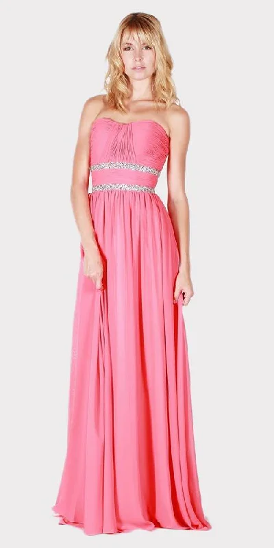 J&J Fashion 1309 Strapless A-line Long Formal Dress Ruched Bodice