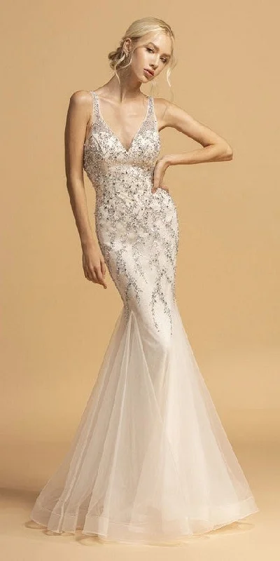 Aspeed L2205 Plunging V-Neck Long Trumpet Dress