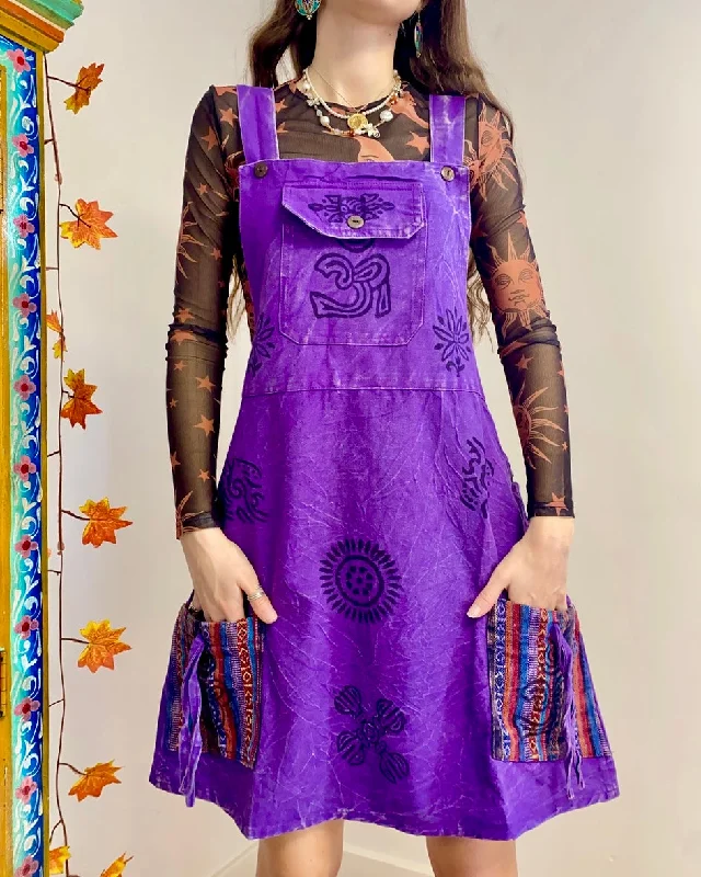 Purple Blockprint Pinafore Dress M/L