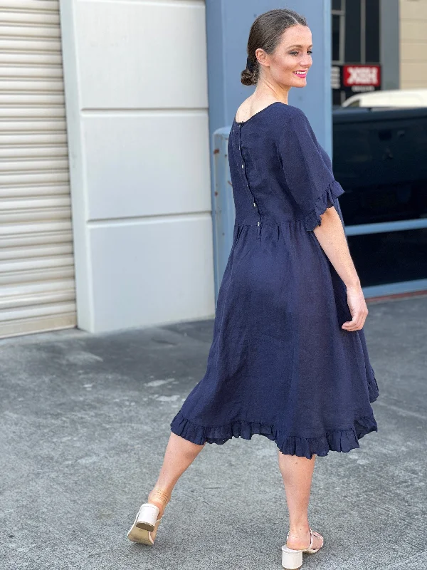 Quade Navy Linen Dress