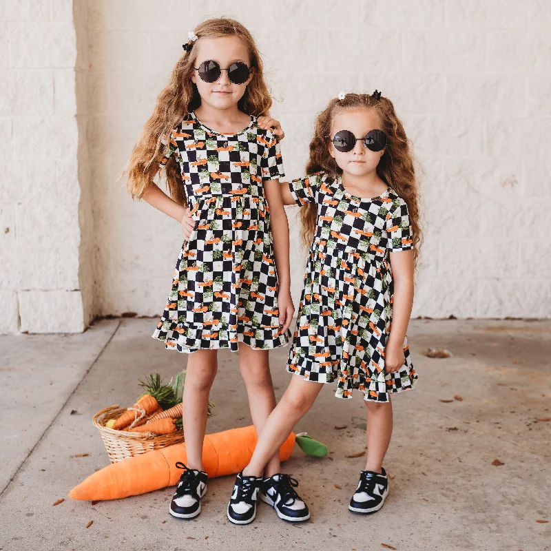 RACING CARROT CHECKERS DREAM RUFFLE DRESS