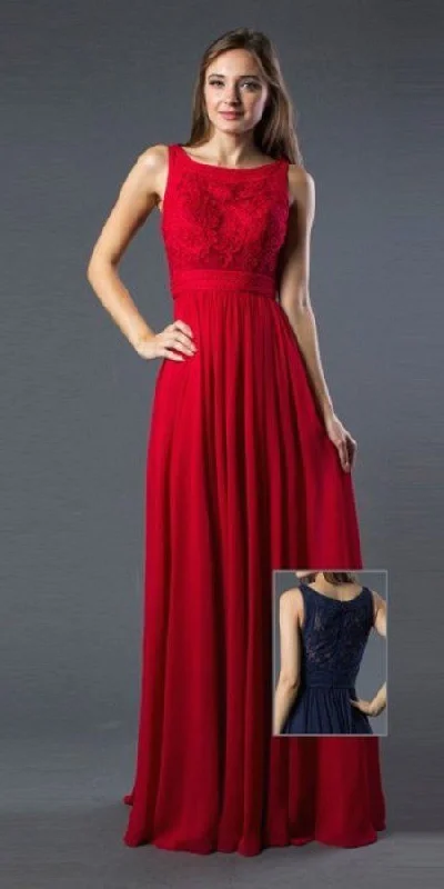 J&J Fashion 3030 A-line Long Formal Dress Bateau Neckline