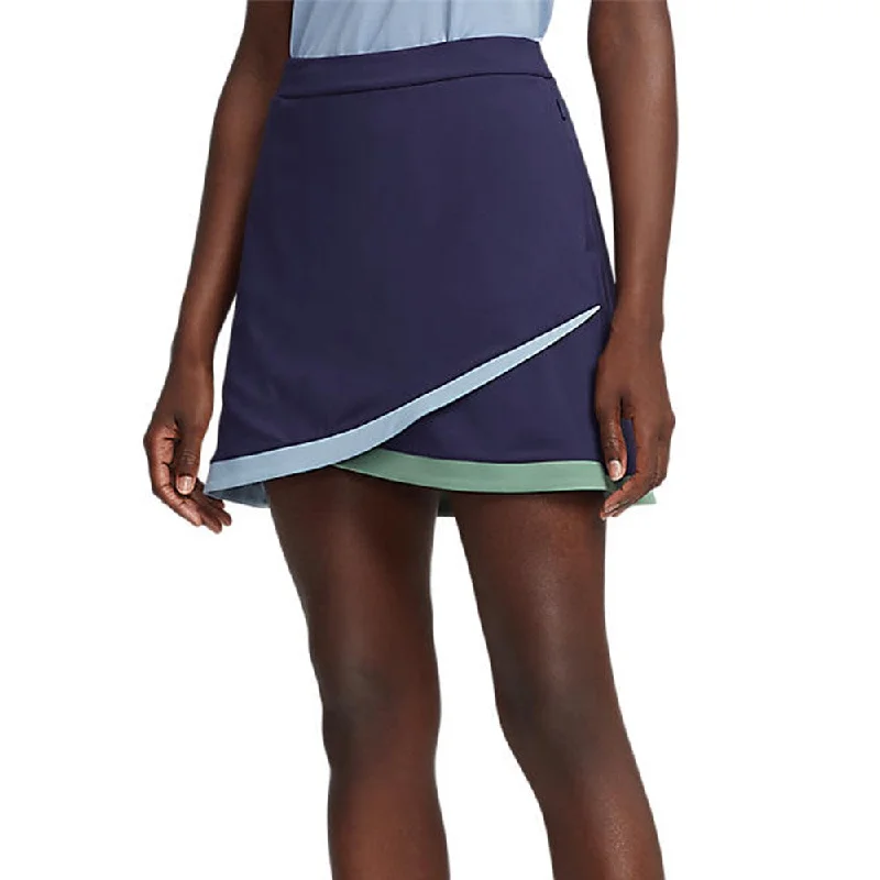 RLX Ralph Lauren Women's Faux Wrap Stretch Jersey Golf Skort 15" - French Navy/Fatigue/Vessel Blue