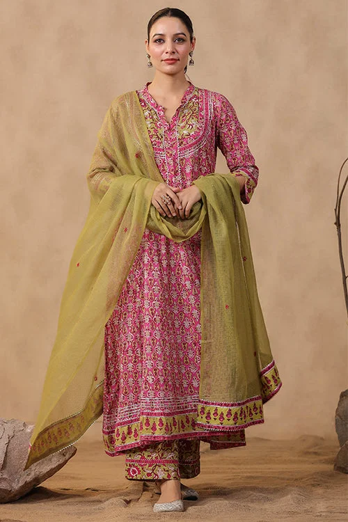 Shuddhi Pink And Green Anarkali Kurta