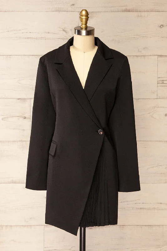 Siazan | Asymmetrical Black Blazer Dress w/ Pleats