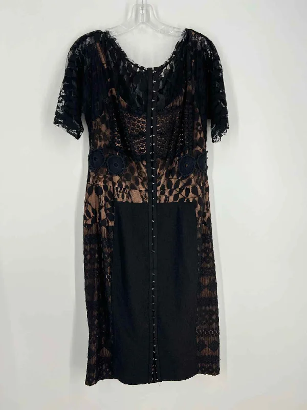 Size 12 Black Floral Lace Paneled Dresses Dress