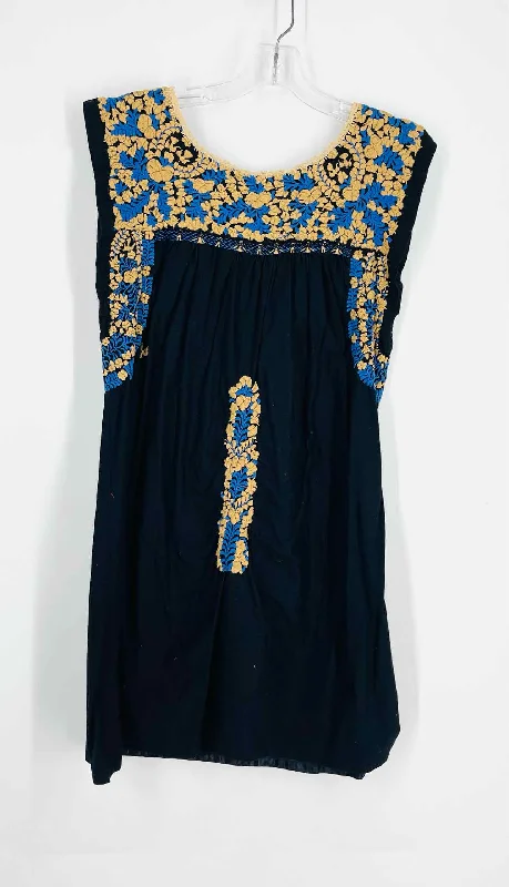 Size M Bk/Br/Bl Print Embroidered Designer Dress