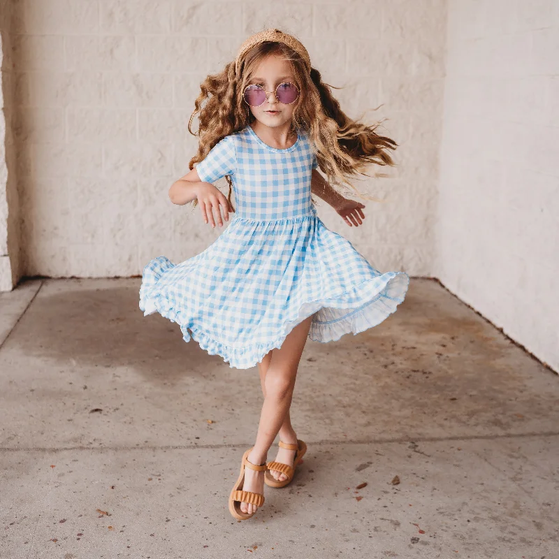 SKY BLUE GINGHAM DREAM RUFFLE DRESS