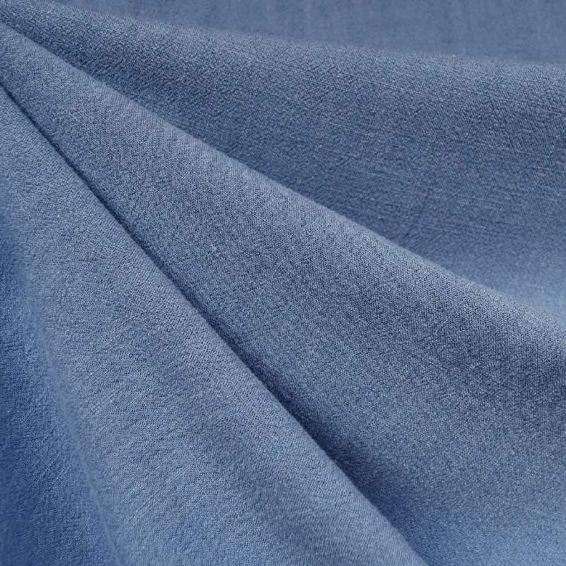 Slub Texture Linen Blend Solid Steel Blue