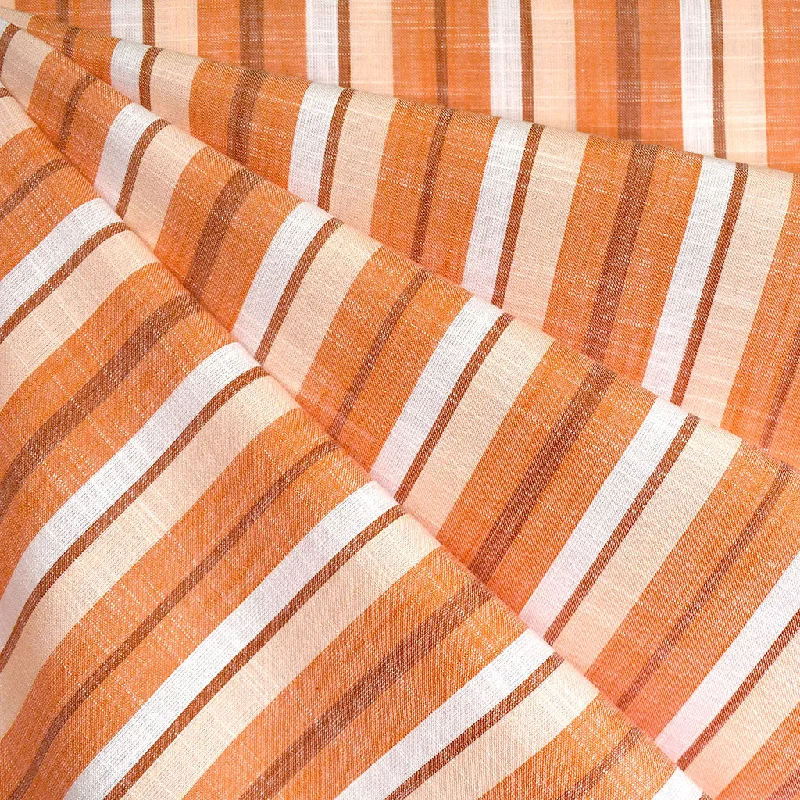 Slub Texture Repeating Stripe Cotton Shirting Tangerine