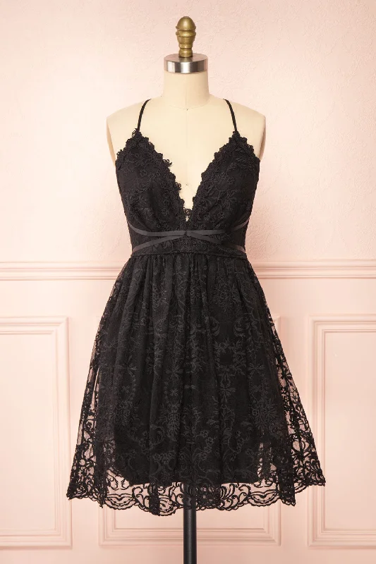 Sofie Black | Short Embroidered Dress w/ V-neckline