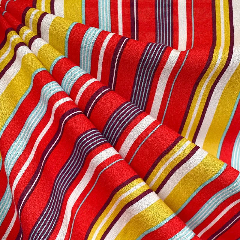 Statement Repeating Stripe Rayon Crepe Red/Yellow