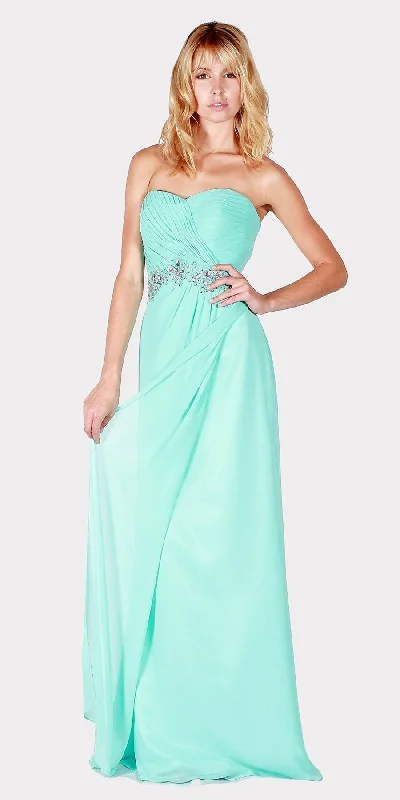 J&J Fashion 1438 Strapless Long Formal Dress Embellished Waist