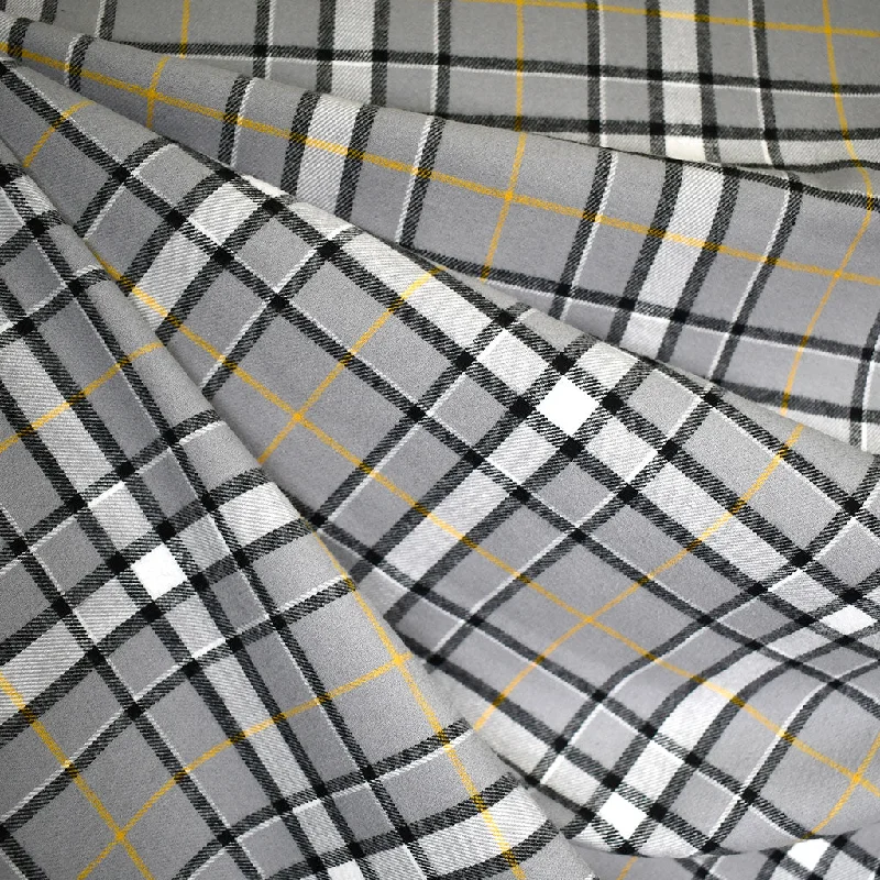 Tartan Plaid Twill Flannel Shirting Grey/Mustard