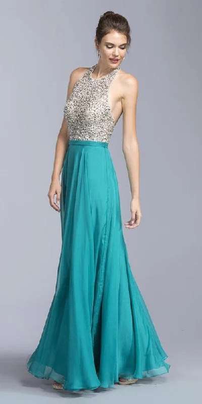 Aspeed L2061 A-line Long Formal Dress Halter Open-Back