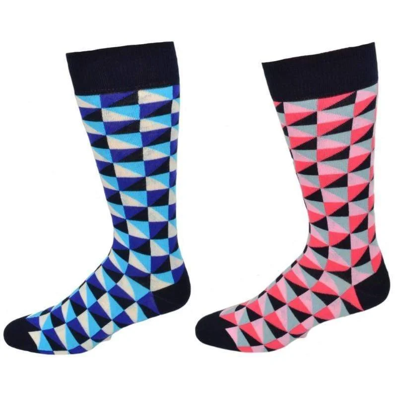 Triangle Pattern Colorful Crew Cotton 2 Pr. Pack Socks