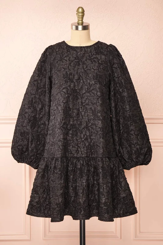 Valoria Black | Short Black Dress w/ Puff Sleeves