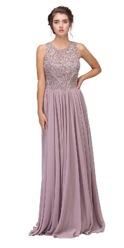 Eureka 4611 Beaded Floor Length Chiffon Dress Cut-Out Back