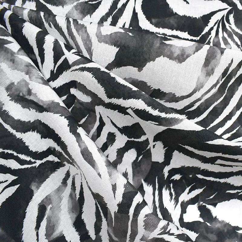 Watercolor Zebra Stripe Digital Print Linen Shirting White/Black