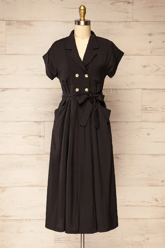 Waverly Black | Double-Breasted Dress w/ Tie Belt