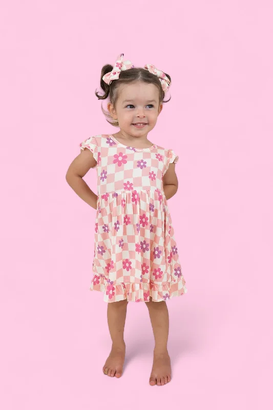 WAVY DAISY CHECKERS DREAM RUFFLE DRESS