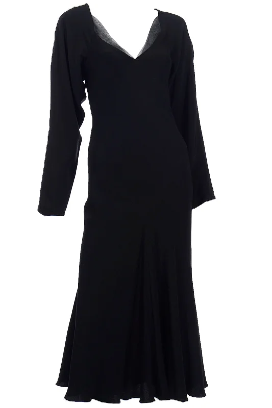 1990s Wayne Clark Vintage Black Bias Cut Evening Dress