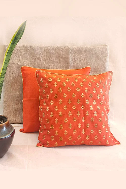 Whebyabira-Handblock printed Orange Kota festive cushion cover