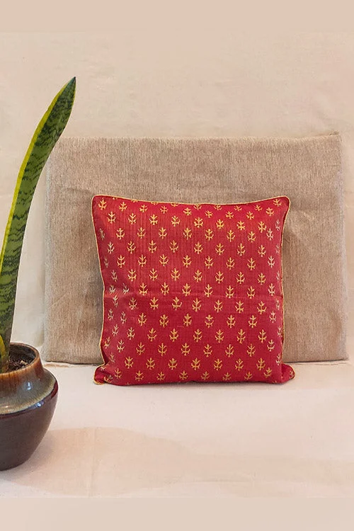 Whebyabira-Handblock printed Red Kota festive cushion cover