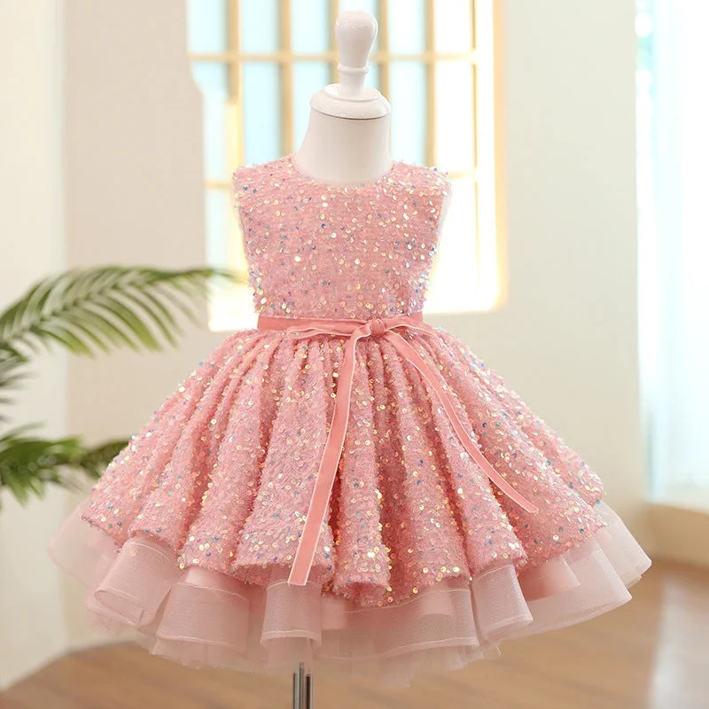 Cute Baby Girl Pink Sequined Dress Toddler Beauty Pageant Princess Dress