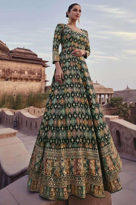 Green Georgette Embroidered Anarkali Suit