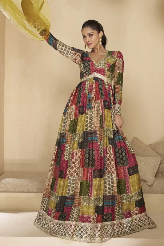 Multi Color Georgette Embroidered Anarkali Suit