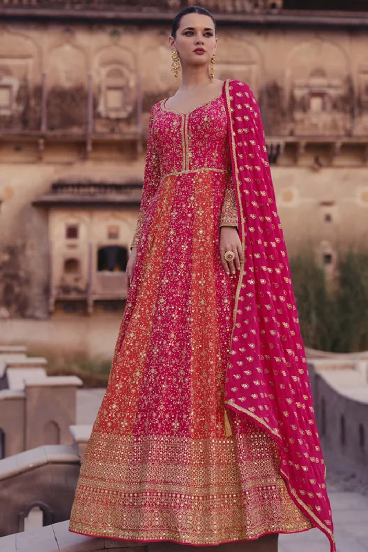 Pink Georgette Embroidered Anarkali Suit