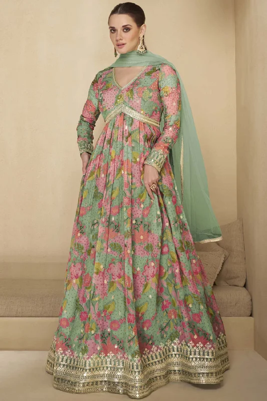 Pista Georgette Embroidered Anarkali Suit