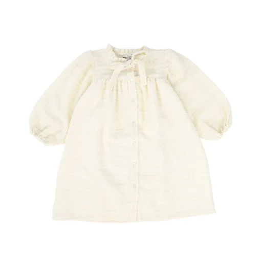 BEBE ORGANIC CREAM BUTTON DOWN TIE DRESS