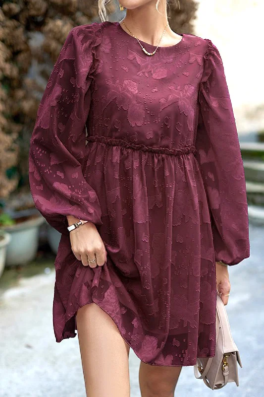 WOMEN LOOSE FIT LACE LONG SLEEVE CHIFFON DRESS