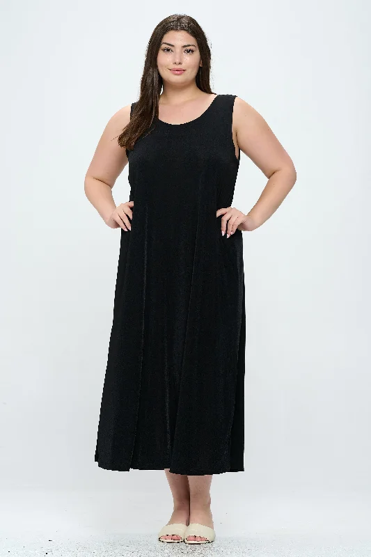 Plus Size Stretchy Tank Long Dress Sleeveless -7000BN-TXS1