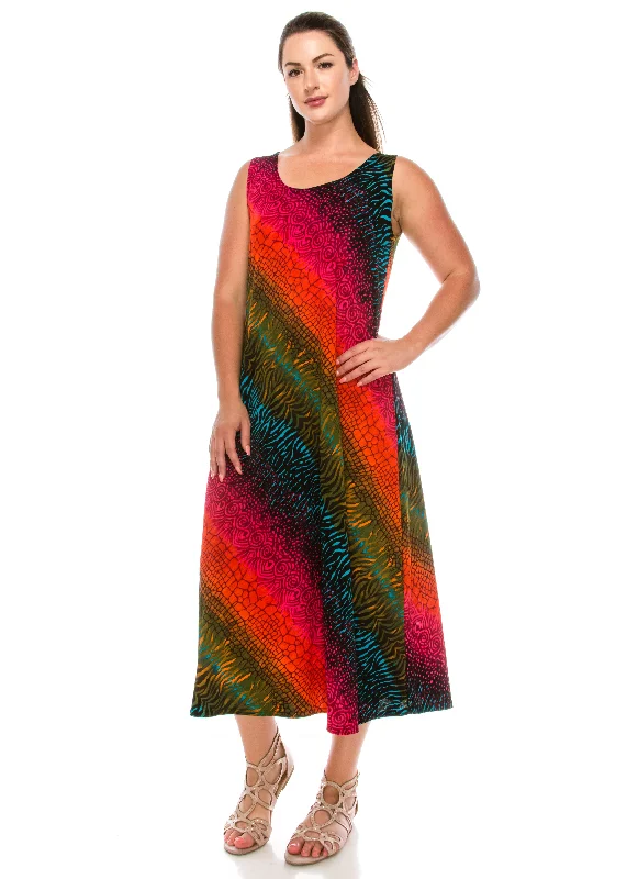 Plus Size Print Stretchy Tank Long Dress-7000BN-TXP1-W182